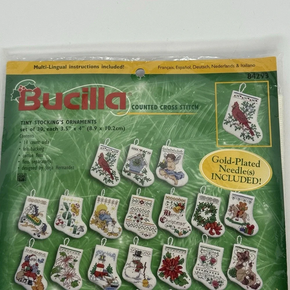 Bucilla Counted Cross Stitch Kit #84293 30 Tiny Christmas Stocking‎ Ornaments
